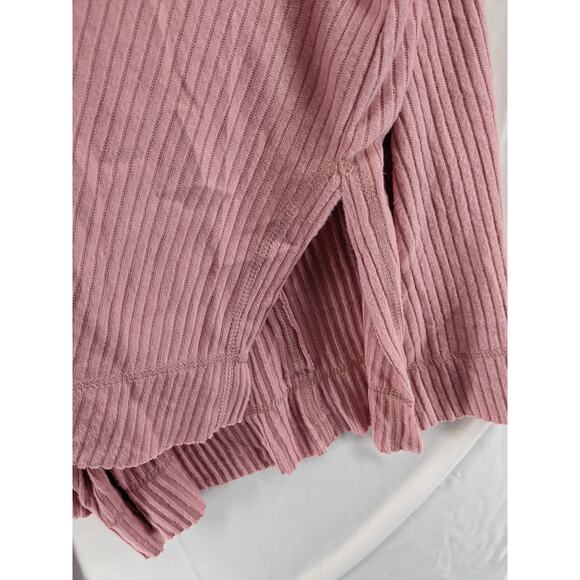 Wild Fable Oversize Sweater L Pink Ribbed Knit Hi Low Boxy Side Slit V Neck Top - Picture 5 of 13